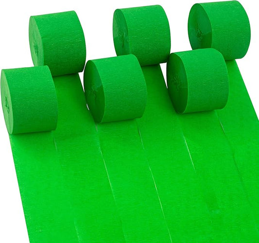6 Rolls 492ft Colorful Crepe Paper Streamers,Pack of Paper Party Streamers for Green Party Decorations, Birthday Decorations, Baby Shower Decorations (1.8 Inch x 82 Ft/Roll)