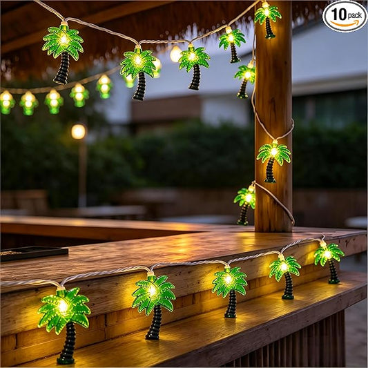 8.5Ft Palm Tree String Lights Outdoor, Hawaiian Beach Themed Party Decorations Lights with 10 LED Palm Tree Lights, Plug in Fairy Lights for Outdoor Indoor Tropical Beach Party Birthday Pool Decor