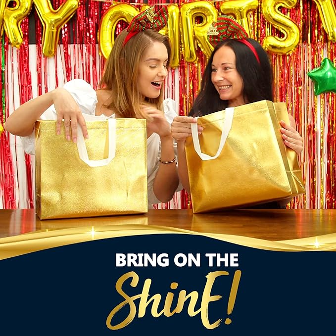 Nush Nush Mix Color Large Gift Bags Bulk - Set of 60 (20 of Each Color Rose Gold, Silver and Gold) Reusable Gift Bags With Handles - Ideal Goodie Bag for Christmas, Small Business, Events - 8X4X10