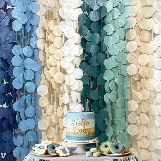 205 Ft Sage Green Dusty Blue Khaki Beige Circle Dot Backdrop Garland Tissue Paper Polka Dots Hanging Streamer for Baby Shower Birthday Wedding One Silly Goose Themed Party Decorations Supplies