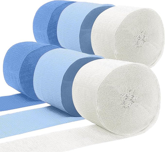 Dusty Blue Crepe Paper Streamers 6 Crepe Paper Rolls 492ft, DIY Craft Supplies for Boys Birthday Baby Shower, Bridal Party Decorations, 1.77 Inch x 82 Ft/Roll