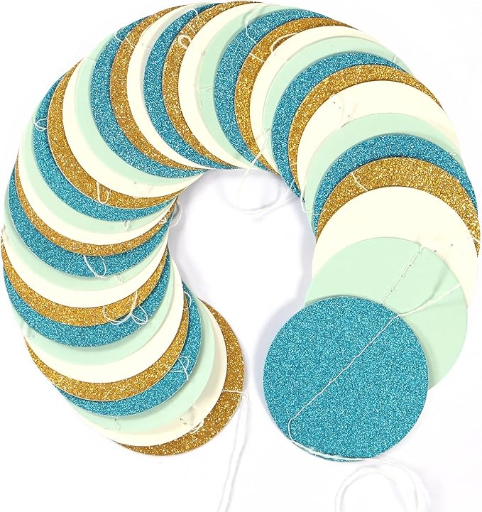 Teal-Blue Mint Ivory-Gold Party-Decorations Streamers Garland - 52Ft Hanging Paper Banner, Birthday Wedding Engagement Bridal Baby Shower Bachelorette Decor Banners Lasting Surprise