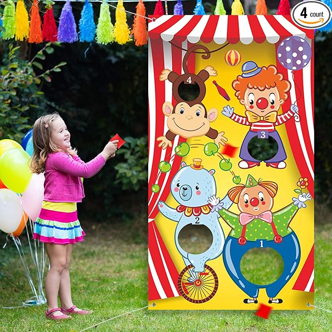 Blulu Carnival Toss Games Banner with 3 Bean Bags Halloween Carnival Game for Kids and Adults Circus Theme Party Decorations for Birthday Family Fun Throwing Indoor Outdoor