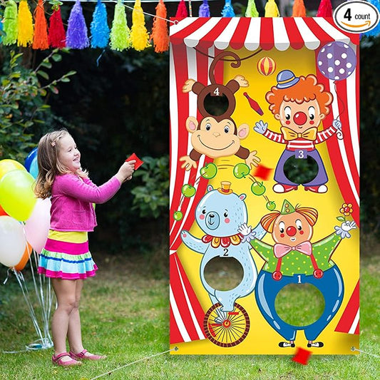 Blulu Carnival Toss Games Banner with 3 Bean Bags Halloween Carnival Game for Kids and Adults Circus Theme Party Decorations for Birthday Family Fun Throwing Indoor Outdoor
