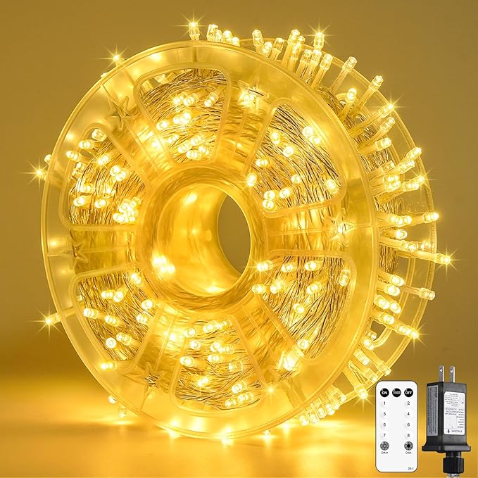 JMEXSUSS 400 LED Christmas Lights Indoor Outdoor, 132 ft Warm White String Lights Plug in with Remote, 8 Modes Twinkle Christmas Tree Lights for Bedroom Outside Patio Home Party Xmas Holiday Decor
