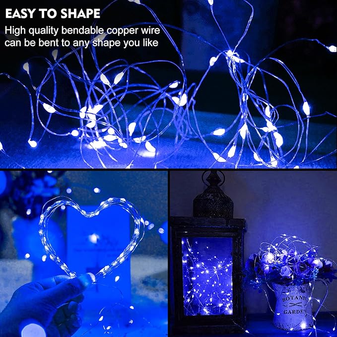 pozzolanas 12 Pack Blue Fairy Lights Battery Operated 3 Modes 7FT 20 LED Waterproof String Lights Twinkle Silver Wire for Mason Jars Wedding Christmas Halloween Part Decor (12, Blue)
