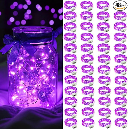 AIKEI 48 Pack LED Fairy Lights Battery Operated, Mini String Lights Waterproof 7 Feet 20 Led Firefly Starry Lamps for Wedding Party Bedroom Garden Halloween Christmas Decoration Purple