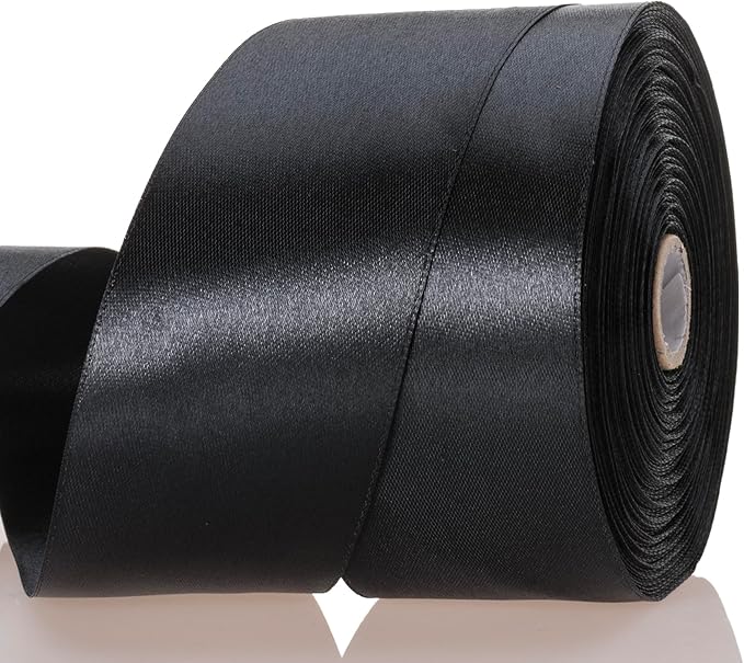 YASEO 2 Inch Black Solid Satin Ribbon, 50 Yards Craft Fabric Ribbon for Gift Wrapping Floral Bouquets Wedding Party Decoration
