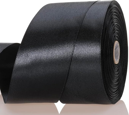 YASEO 2 Inch Black Solid Satin Ribbon, 50 Yards Craft Fabric Ribbon for Gift Wrapping Floral Bouquets Wedding Party Decoration