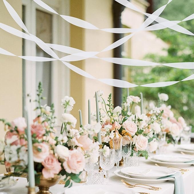 8 Rolls Crepe Paper Streamers, White Streamers Party Decorations for Baby Shower Bridal Shower Wedding Party Birthday Christmas