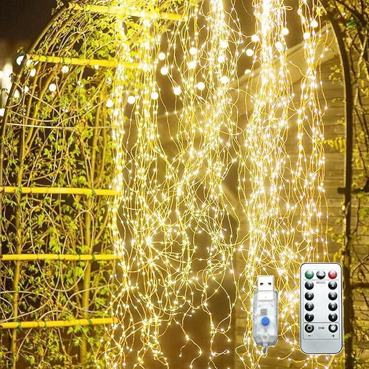 Lemical 300LEDs Fairy Curtain Lights 98FT (10×9.8FT Strands) Fairy String Lights with 8 Modes Remote Control Curtain String Light for Bedroom Wedding Christmas Tree Window Ceiling Decor (Warm White)