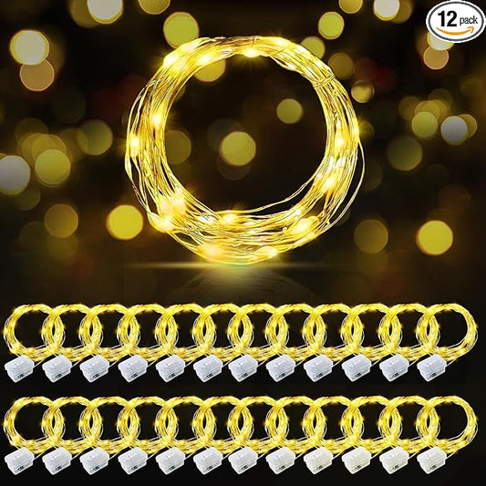 AIKEI 24 Pack LED Fairy Lights Battery Operated, Warm White String Lights Waterproof 7ft 20 Led 3 Lighting Modes for Wedding Party Bedroom Decor Garden Christmas Outdoor Indoor Decoration Warm White