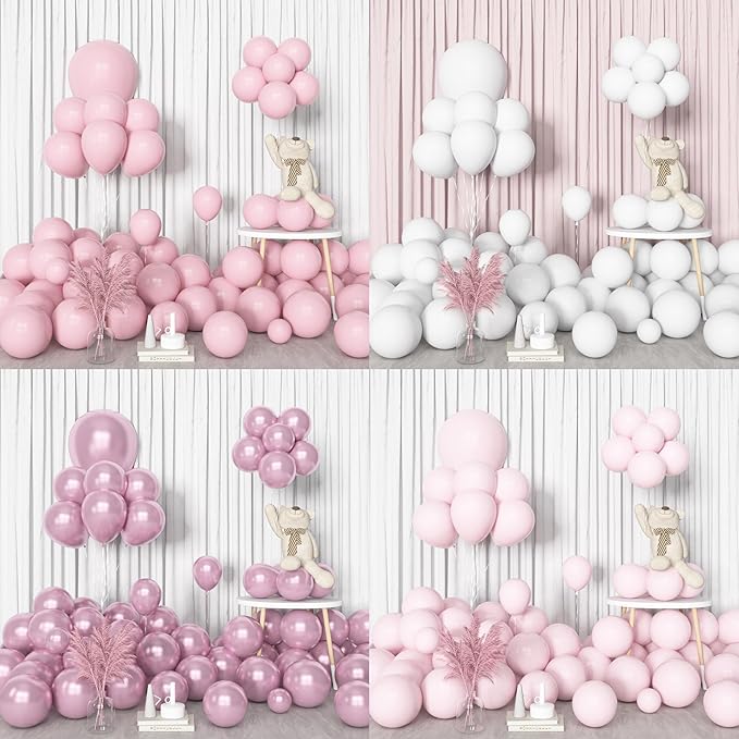Amandir 153pcs Pink White Balloons Arch Garland Kit Different Sizes 18 12 10 5inch Pastel Light Latex Metallic Confetti Pink Balloons Mothers Day Shower Wedding Bow Coquette Birthday Party Decorations
