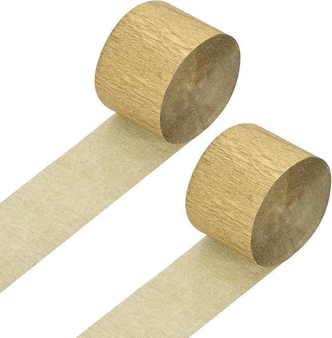 Crepe Paper Roll, Golden Crepe Paper Streamers Sheets, [for Party Streamer Decorations, Birthday Party] - 1.8 Inch x 82 ft / 2 Roll