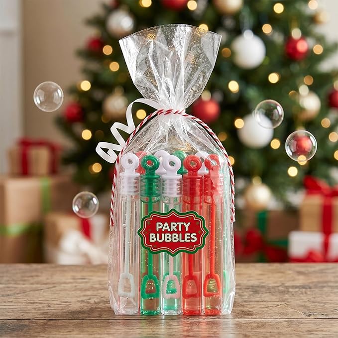 Lunmon 120 Pcs Christmas in July Mini Bubble Wands Bulk Christmas in July Party Favors Bubbles Red Green White Toys Gift for Xmas Summer Birthday Decorations Outdoor Classroom Prizes