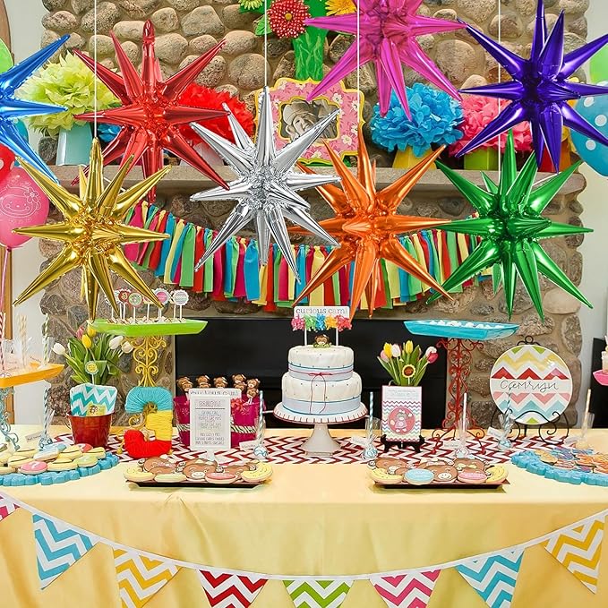 TONIFUL 8 Pcs Colorful Foil Balloons Large Star Balloons Explosion Star Mylar Balloons for Party Backdrop Christmas New Year Birthday Wedding Halloween Baby Shower Anniversary Photo Booth Supplies