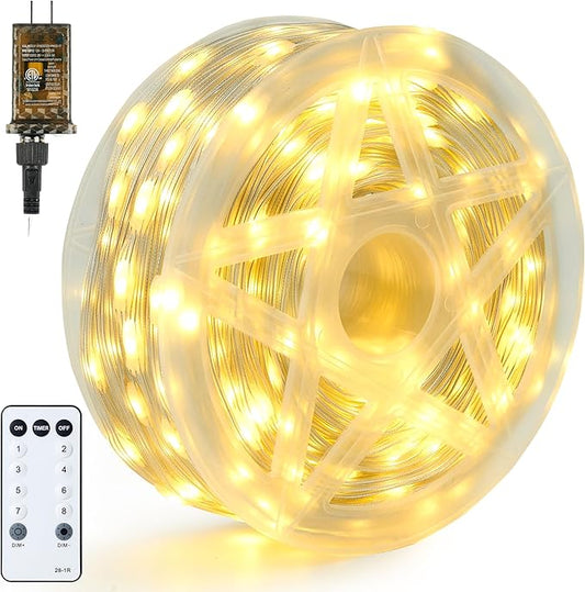 Joiedomi 600 LED Christmas Lights Outdoor,197 FT Warm White Christmas Tree Lights with 8 Modes Timer, PVC Clear Wire String Lights with Reel for Indoor Outdoor Holiday Xmas Eve Night Decorations