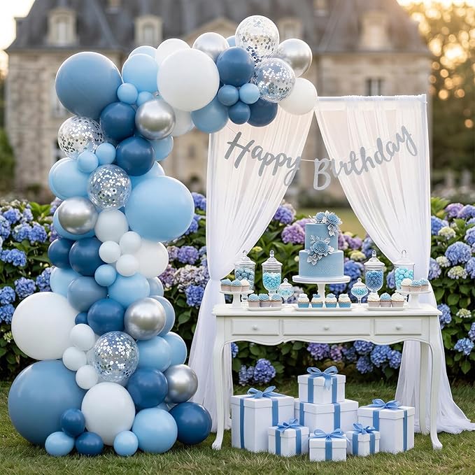RUBFAC 135pcs Dusty Blue Balloons, Boho Neutral Blue Latex Balloon Different Sizes 18 12 10 5 Inch for Garland Arch Birthday Wedding Engagements Anniversary Baby Shower Party Supplies