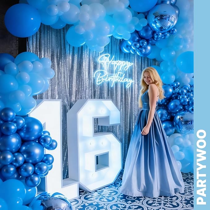 PartyWoo Blue and Silver Balloons 66pcs 12 Inch Light Pastel Baby Metallic Pearl Blue Metallic Chrome Silver Confetti Balloons for Gender Reveal Wedding Baby Shower Birthday Party Decorations
