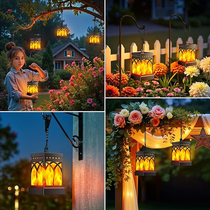 KOOPER 6 Pack Solar Lanterns Outdoor Waterproof, Upgraded Flickering Flame Modes + Constant Modes Hanging Solar Lantern Lights for Outside, Lanterns Decorative Outdoor for Garden Table Yard Tree Decor