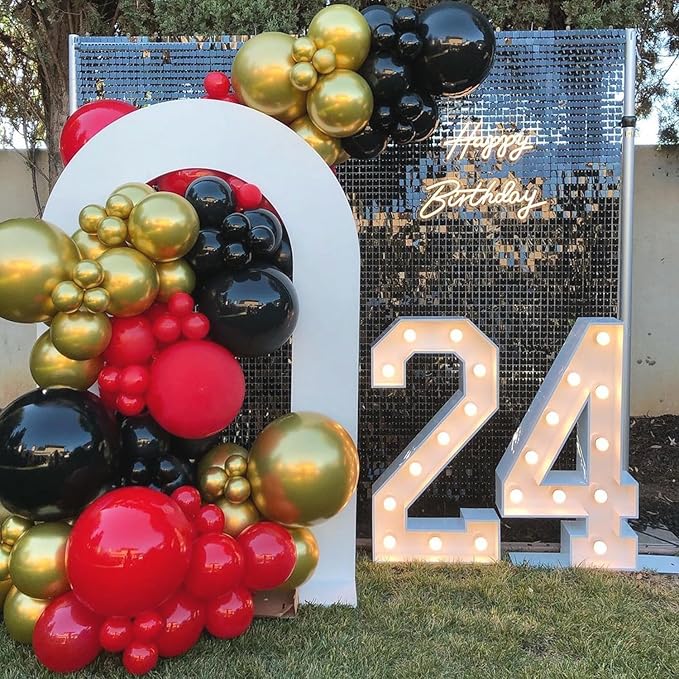 Red and Black Gold Balloons Arch Kit, 140Pcs Different Sizes inch Red Black Gold Balloon and Confetti Party Balloon Garland Kit for Birthday, Wedding, Graduation, Anniversary, Prom Decorations