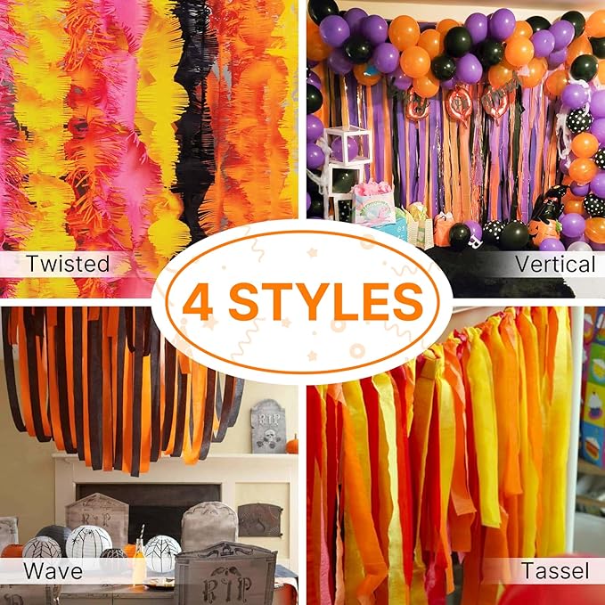 PartyWoo Orange Crepe Paper Streamers 8pcs 656ft Pack of Boho Orange Sand White Burbundy Crepe Paper Streamers for Thanksgiving Little Cutie Baby Shower Autumn Luau Theme Birthday Party Decorations