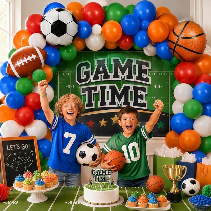 Soccer Balloons, 12 Inch Green Orange Blue Red White Latex Balloons with Soccer Ball Basketball Foil Balloon for Boys Kids Sport Theme Birthday Decorations Football Lover Men Party Baby Shower Decor