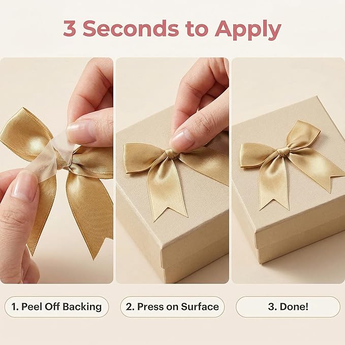 Gold Gift Wrap Bows – 50pcs 3.3 Inch Elegant Satin Bows for Gift Wrapping, Wedding Decor, Baby Shower, Party Decorations, Birthday, Easter, Christmas, Anniversary, DIY Crafts, Gift Bags