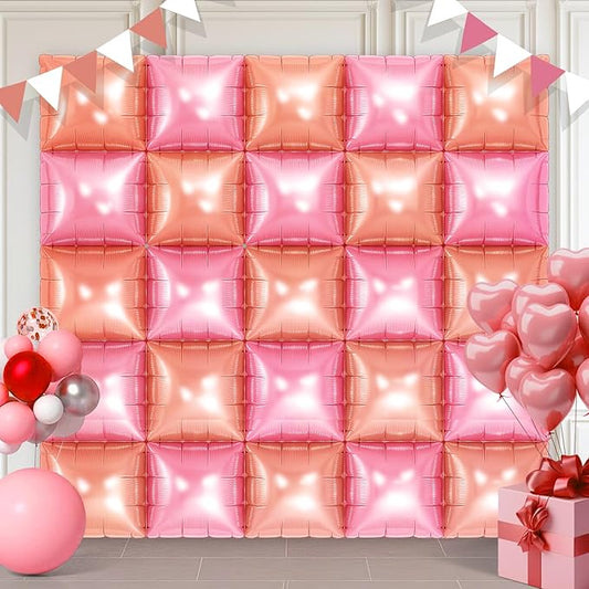 Pink and Champagne Square Foil Balloons 25 Pcs Metallic Pink and Champagne Balloons Wall Backdrop for New Year Graduation Birthday Bridal Shower Party Arch Backdrop Decorations
