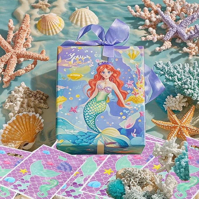 YYaaloa 30pcs Goodie Bags Party Favor Plastic Candy Gift Loot Bulk for Birthday Baby Shower Return Gift (Purple-Mermaid)