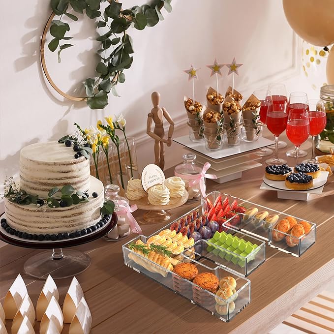 13.8" Acrylic Letter Charcuterie Tray, Charcuterie Letters Fillable Box for food, Reusable Serving Cake Candy Dish Display Tray for Birthday Anniversary Party Decoration (Letter E)