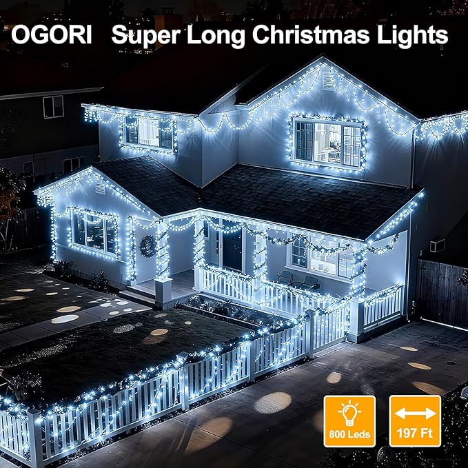 OGORI 200FT 800LED Fairy Lights Outdoor, Cool White Fairy String Lights 8 Modes Remote & Timer, IP67 Waterproof Fairy Tree Lights for Bedroom, Wedding, DIY, Centerpiece, Christmas Decorations