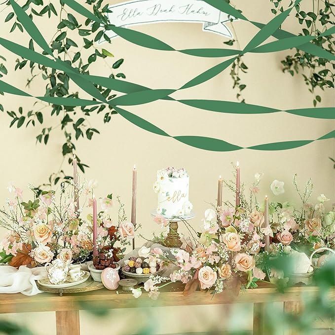 8 Rolls Crepe Paper Streamers, Hunter Green Streamers Party Decorations for Baby Shower Bridal Shower Wedding Jungle Dinosaur Themed Birthday Christmas Decorations