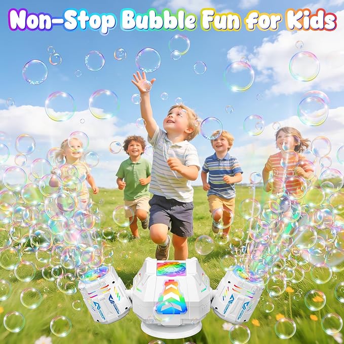 2026 RC Bubble Machine, Rechargeable Bubble Maker with 360°Automatic Rotation & 9 LED Light, 30000+ Bubbles Blower Machine Toys Gifts for Kids, Birthday Parties, Wedding, Indoor, Outdoor Activities