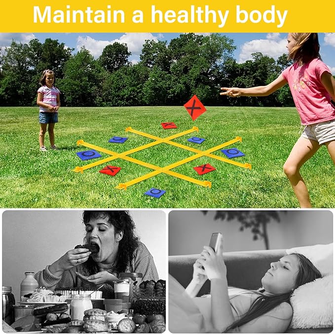 Giant Tic Tac Toe Outdoor Games for Kids Adults Family, Portable Tic Tac Toe Bean Bag Toss with 10pcs Bean Bag, Large Outdoor Lawn Backyard Games Carnival Field Day Game