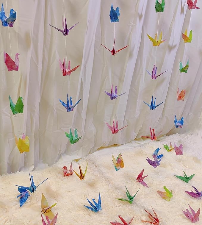 Starry Sky Crane Paper Hanging Garlands(3stringsX 5.2ft), Watercolor Galaxy Origami Birds Streamers for Bedroom Bridal Shower Baby Shower Birthday Party Supplies Garden Ceiling Hanging Decor