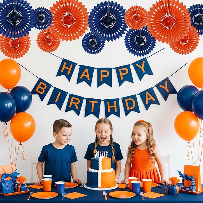 BEISHIDA Blue Orange Tissue Hanging Honeycomb Round Paper Fans Decoration Set for Birthday Baby Shower Bachelorette Wedding Photo Booth Backdrops Anniversary Paper Party Supplies(12 Packs)