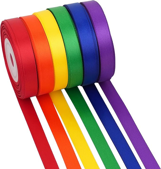 Colorful Rainbow Ribbon 3/8 Inch Thin Double Face Satin Ribbon, 6 Rolls 60 Yards Multicolor Ribbon for Wedding, Gift Wrapping, Invitations, Hair Bows, Crafts