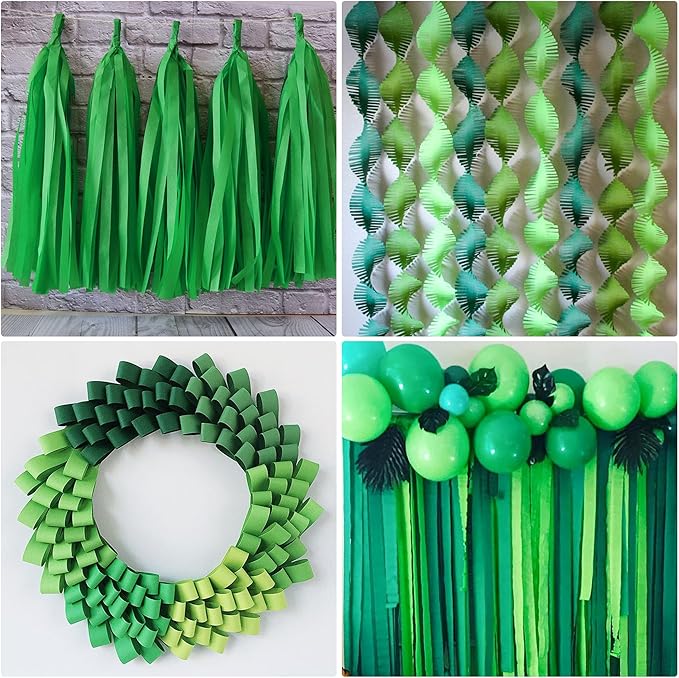 Crepe Paper Streamers 6 Rolls Green 2.2 Inches 738 Feet, Party Supplies DIY Crafts for Birthday, Wedding, Baby Shower, Bachelorette, Graduations Decorations