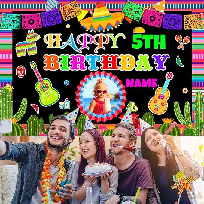 Custom Space Mexican Fiesta Carnival Happy Birthday Party Decorations Supplies Personalized Mexican Fiesta Carnival Birthday Backdrop Banner(6x9ft)