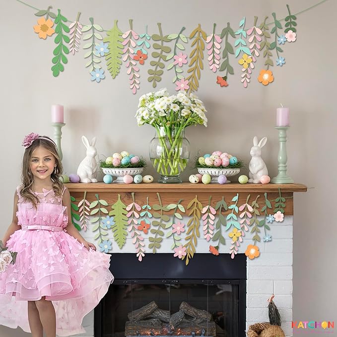 KatchOn, Pastel Flower Banner Garland - 6.5 Feet, Pack of 2 | Cheerland Flower Banner | Wildflower Garland Floral for Wedding, Wild One Bloom Baby Shower, Birthday | Wildflower Party Decorations