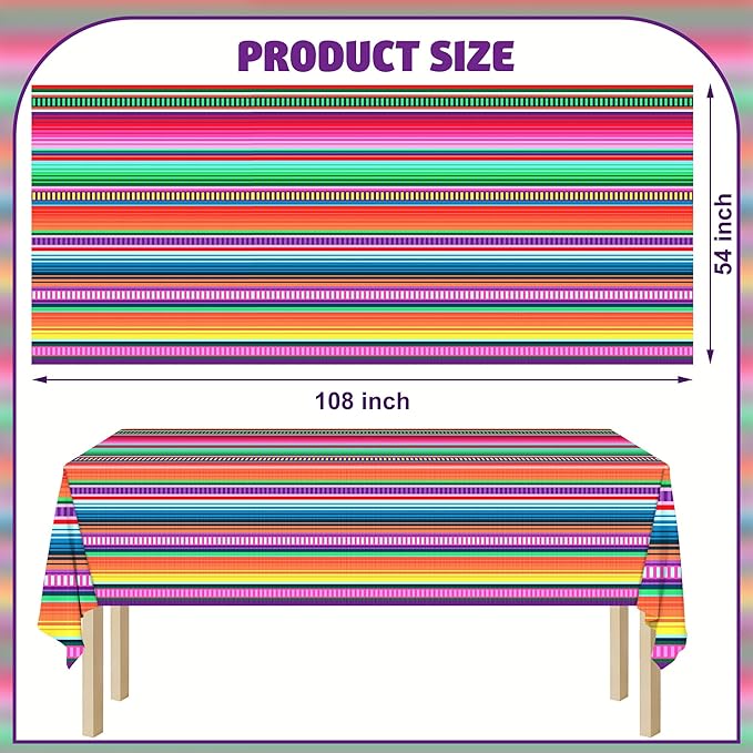 177 PCS Mexican Fiesta Party Supplies Fiesta Tableware Set Mexican Serape Paper Plates Napkins Cups Mexico Stripes Plastic Tablecloth for Cinco De Mayo Mexico Birthday Party