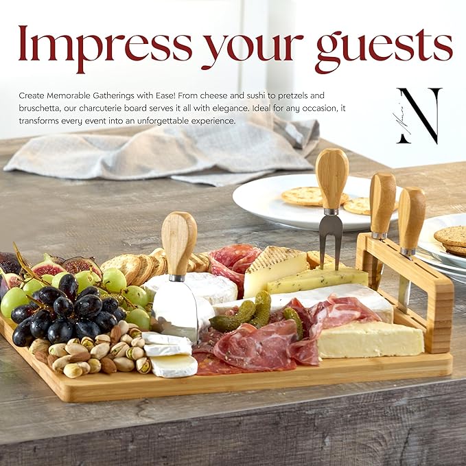 Namre' Charcuterie Board Gift Set: Insulated Travel Bag-Charcuterie Trays - Bamboo Cheese Board for Wedding Gifts - Holiday Gift for Woman -House Warming Gift Cheese Set 16''x11''