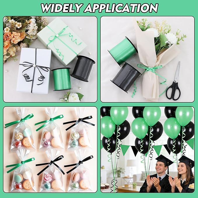 TONIFUL 500 Yards Curling Ribbon-Balloon Ribbon-Balloon String for Art&Craft Decor,Gift Wrapping,Ribbons and Bows for Christmas New Year Birthday Gifts Graduation Supplies (Black Green)