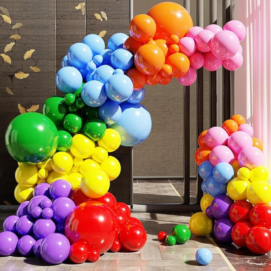 Rainbow Colorful Balloons Arch Kit, 131pcs Red Blue Green Yellow Party Balloons Garland with Different Size for Birthday, Baby Shower, Anniversary Party Decorations
