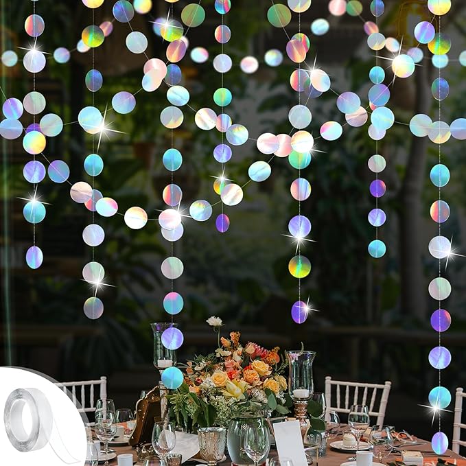 Iridescent Party Decorations,4 Pack Disco Theme Birthday Decorations with Tape,Hanging Streamer for Bachelorette Euphoria Party Supplies,Disco Party,Iridescent Decor