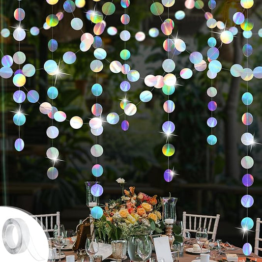 Iridescent Party Decorations,4 Pack Disco Theme Birthday Decorations with Tape,Hanging Streamer for Bachelorette Euphoria Party Supplies,Disco Party,Iridescent Decor