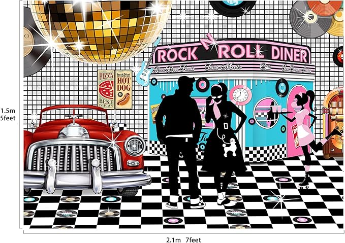 50s Diner Backdrop Large Banner Decoration Dessert Table Background Photobooth Prop Non-washable 7x5feet