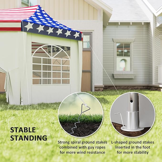 Outsunny 22.3 x 16.4 ft Party Tent, Heavy Duty Event Tent with Sidewalls, 2 Doors and 6 Windows, Outdoor Gazebo Shelter for Wedding, Party, American Flag