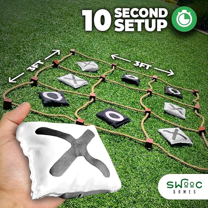 Swooc Games® - Giant Tic Tac Toe Game Outdoor (All Weather) | 3ft x 3ft | Instant Setup, No Assembly | Giant Outdoor Games for Adults and Family | Outside Toys | Large Lawn & Backyard Fun | Yard Game
